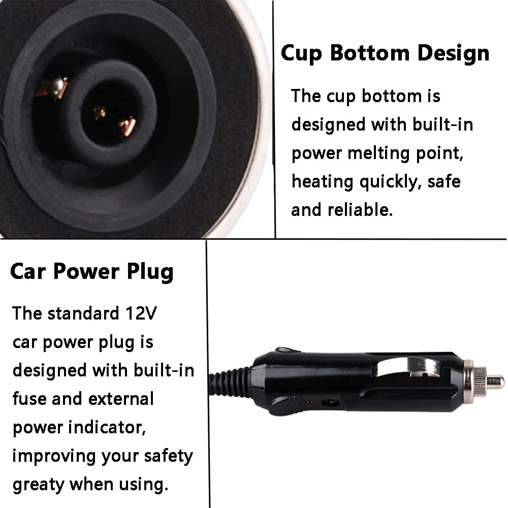 Taza eléctrica para coche de 12 V, 400 ml, termo portátil de viaje de acero inoxidable, taza de agua calentada, hervidor eléctrico con cargador de encendedor de cigarrillos