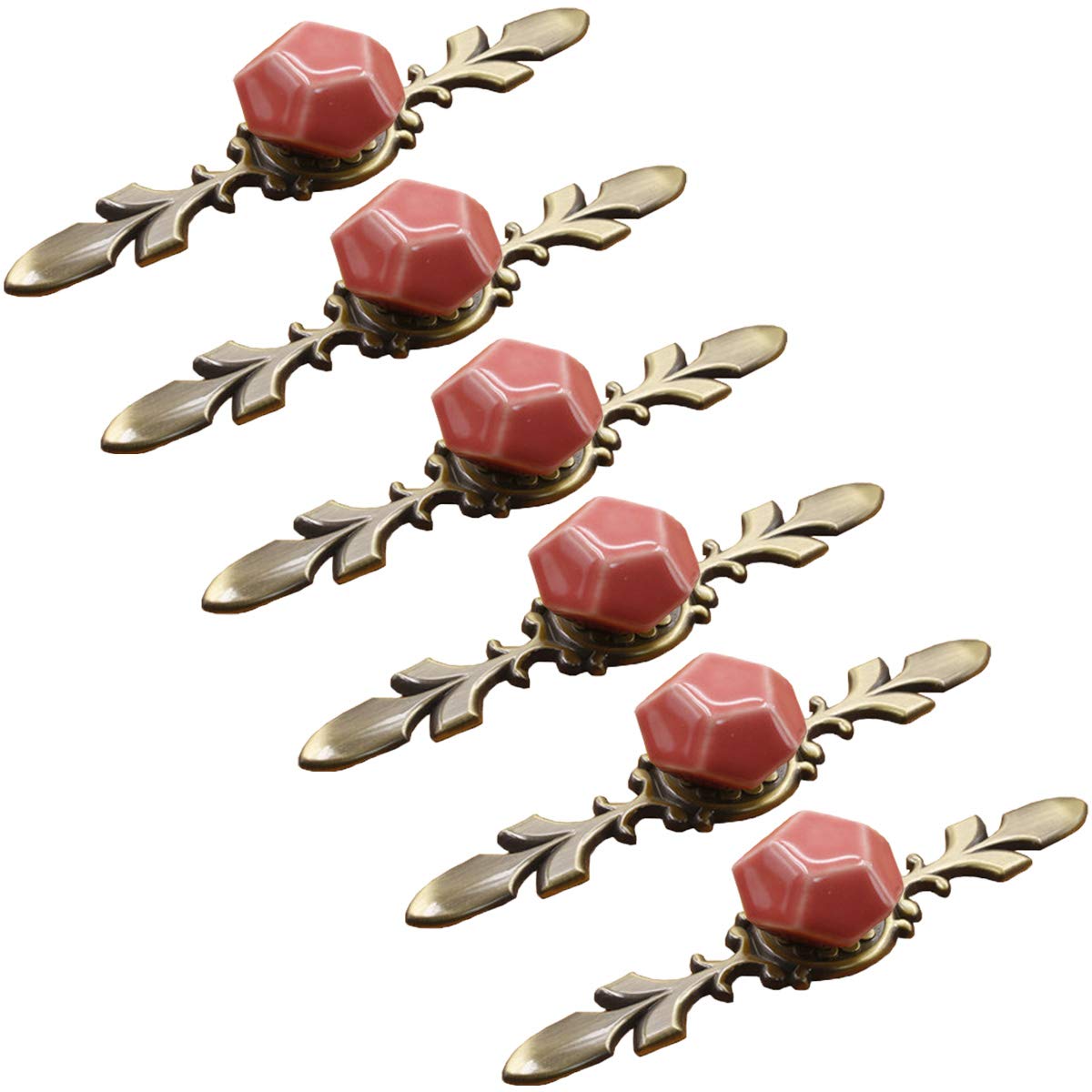 Maniglie decorative vintage Maniglie, maniglie antiche, pomelli, accessori for mobili, set di 6 pomelli for porte in ceramica a forma di diamante Pomelli for vanità con base in ottone anticato (Color