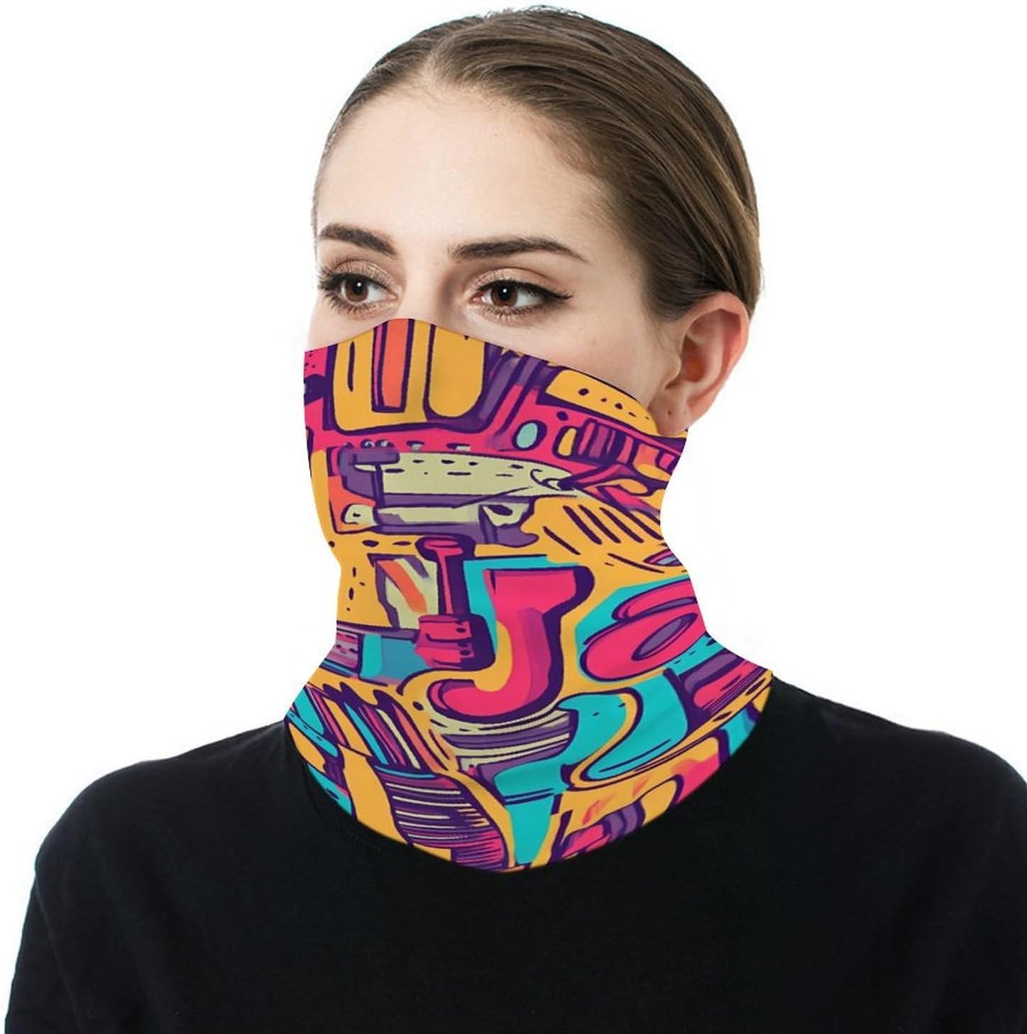 80s Jazz Music Doodle Neck Gaiter Windproof Face Mask Bandanas for Men Women Cold Weather Scarf