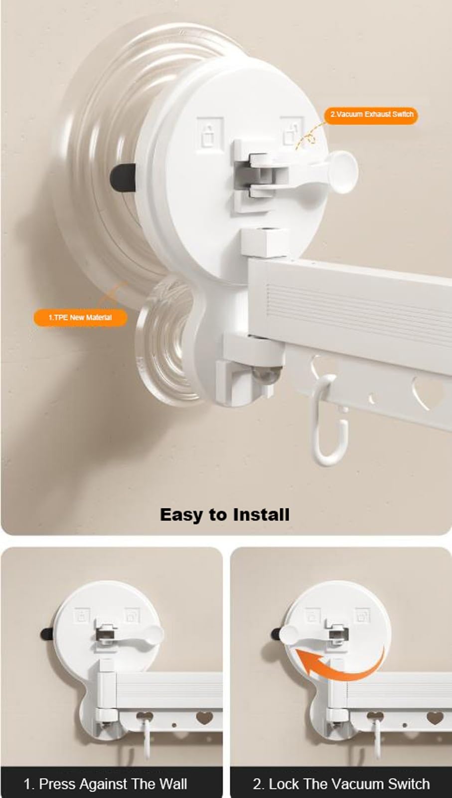 Barra de ducha plegable retráctil, montaje en pared, sin taladro, resistente al agua, perfecta para baños, caravanas, vestuarios, diseño de 3 pliegues para un fácil almacenamiento