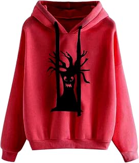 YuzRong Women'S Pullover Hoodie Women's Autumn And Winter Round Neck Hooded Relaxed And Casual Halloween Printed Sweater Pullover Top Plain Loose Sweater