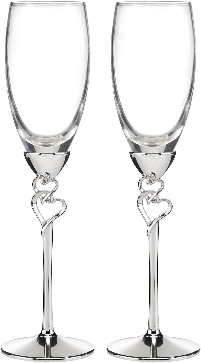 Wedding Accessories Entwined Hearts Silver-Plated Champagne Flutes, Set of 2