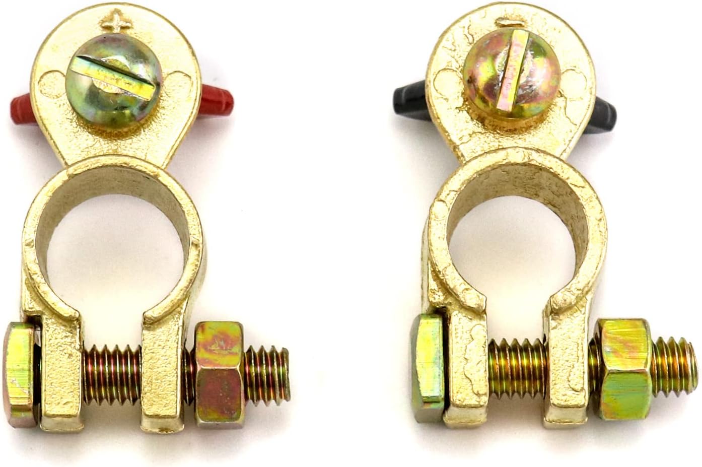 QWORK2 Pairs Brass Battery Terminal Connectors, Battery Terminal Top Post Marine Grade Battery Terminal Clamps for Boat Car RV : Automotive