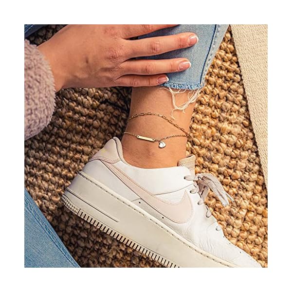 IEFWELL Heart Initial Anklets for Women, 14K Gold Filled Layered Ankle Bracelets Initial Anklet for Women Anklets with Initials Y