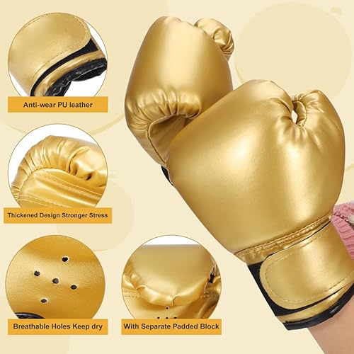Miniatura 5 de Garneck Guantes de boxeo para niños, guantes de entrenamiento, guantes de entrenamiento junior, cuero sintético, relleno de esponja para niños
