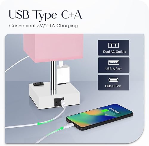 Miniatura 3 de Lámpara de noche con puertos USB, lámpara de mesa de control táctil para dormitorio con puertos de carga USB C+A y salidas de CA, luz regulable de 3