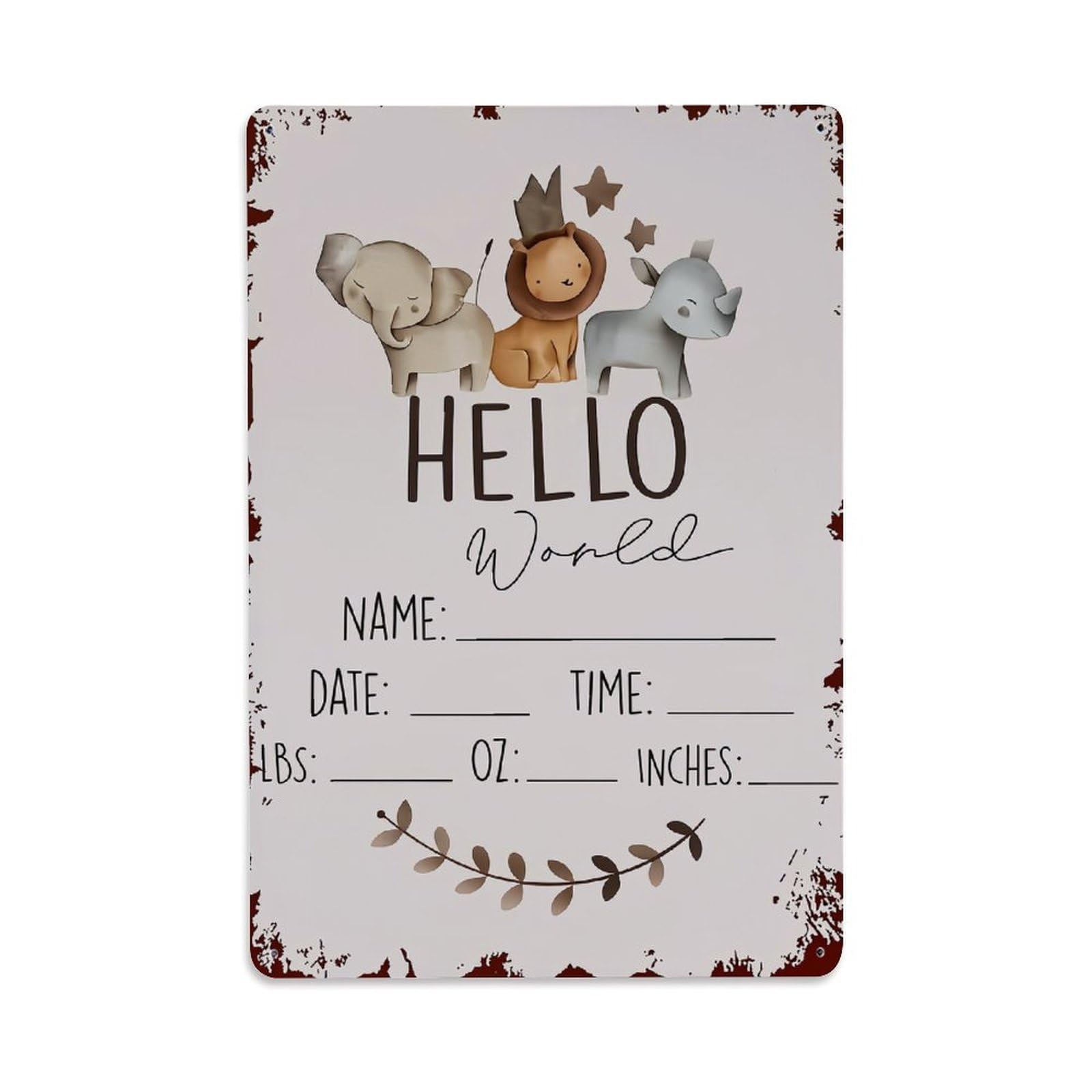 Nestemfo Vintage Hello World Baby Announcement Card Tin Sign Metal Sign, Living Room,Bar, Home, Bedroom Wall Decor,Retro Metal Poster 8X12 Inches