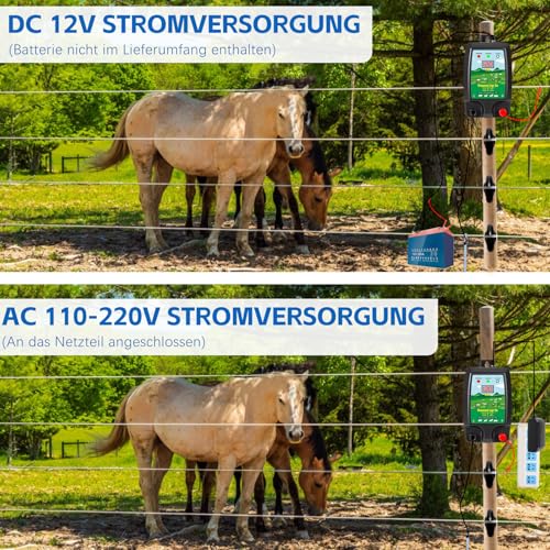 Warmfay Weidezaungerät 12V mit LED Anzeige, Elektrischer Schäferhund 2J Output für 10 km Reichweite, Wasserdicht Elektrozaungerät für Schutz von Nutztieren, Haustieren, Geflügel, Hausweide, Gärten