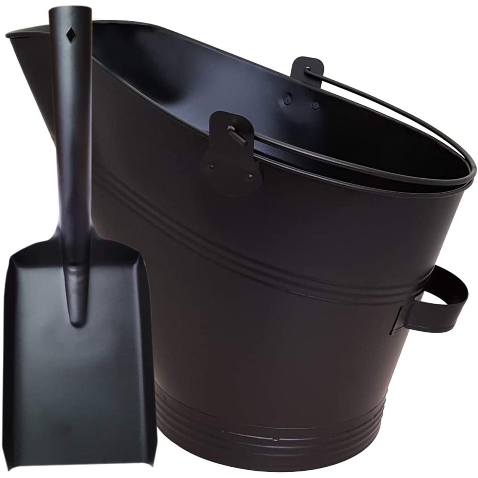 Crystals Fireplace Coal Bucket - Waterloo Style Scuttle With Small Hand Shovel - Metal Fire Ash Storage for Fireplaces - Fire Accessories (Black)