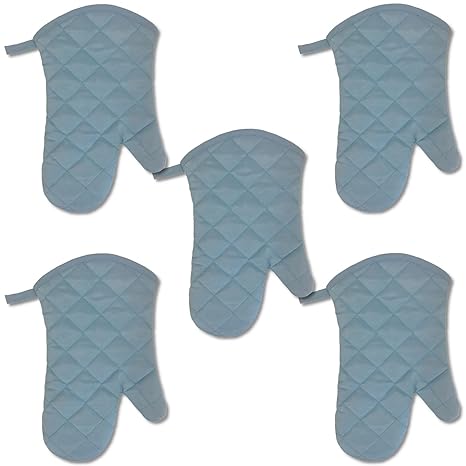 Lobyn Value Packs Five (5) Piece Bulk Pack Solid Color Oven Mitts (Blue)