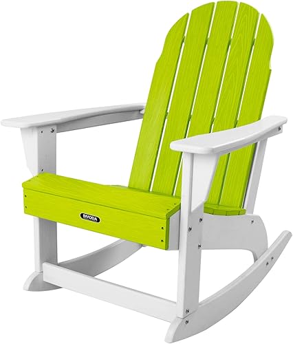 Miniatura 8 de BIVODA Silla mecedora Adorondack hecha de polietileno de alta densidad para exteriores, muebles de jardín de patio fácil de montar, blanco y lima