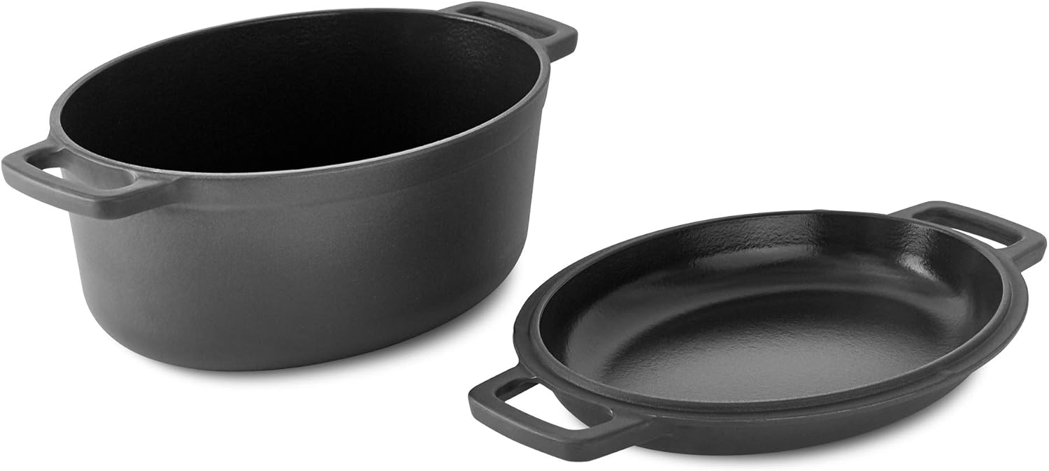 Zakarian x Dash Nonstick Cast Iron Double Dutch Oven - Multi-Purpose Cook Pot for Soup, Steak, Veggies, and More - Nonstick, Oven-Safe, Induction-Compatible - Rust-Resistant Cookware - 6-Quart