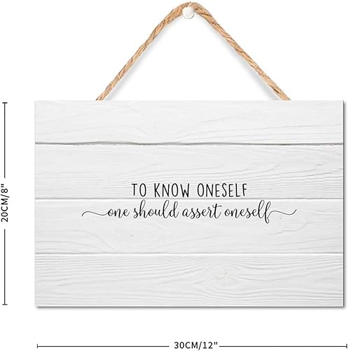 Miniatura 3 de Letrero de madera con texto en inglés To Know Oneself,one Should Assert Oneself estilo rústico de 8 x 12 pulgadas, letrero de madera colgante de