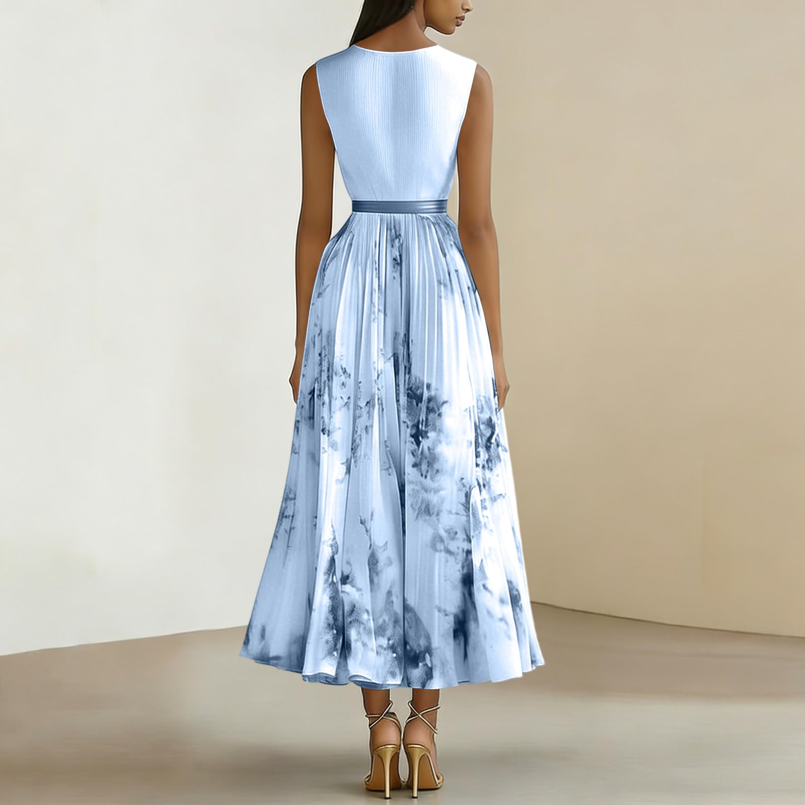Kleid Hochzeitsgast Damen Curvy Lang Abendkleider Elegant Für Hochzeit Gast Chiffon Festliche Kleider Damen Sommer A Linie Ballkleid V Ausschnitt Tailliert Partykleid Blumen Maxikleider - 3