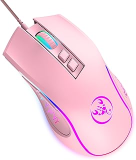 XINMENG X100 G-Pro Gaming Mouse, Pink PC Mouse, Mice Gaming with 7 Buttons, Optical Mouse Switche, Up to 3600dpi, Ergonomic LED Backlight Gaming Mice, plug & play, for PC Mac Windows laptop Computer