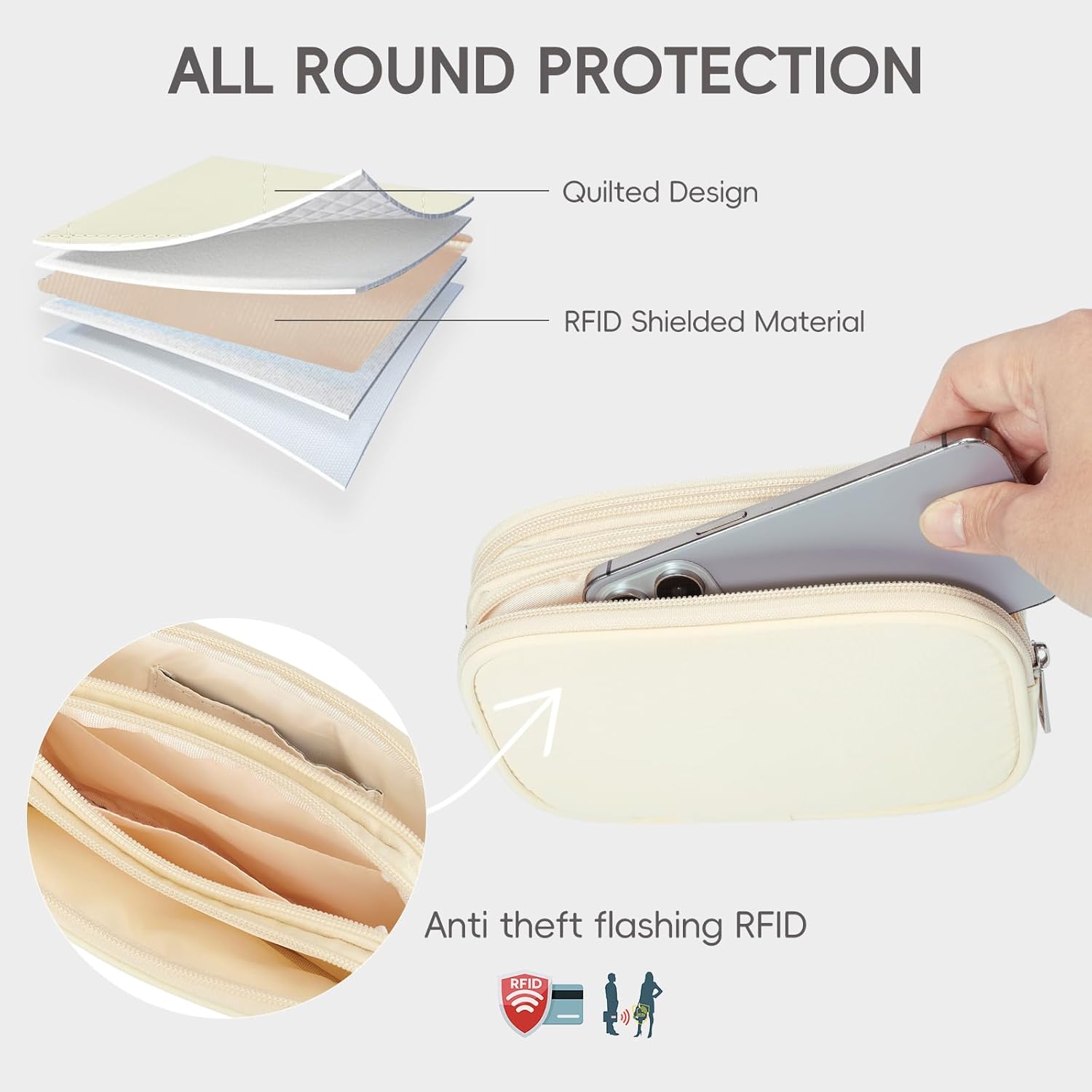 CLUCI Puffer Wristlet Wallet for Women Large Capacity 3 Zipper Purse Nylon Quilted Clutch Purse for Women