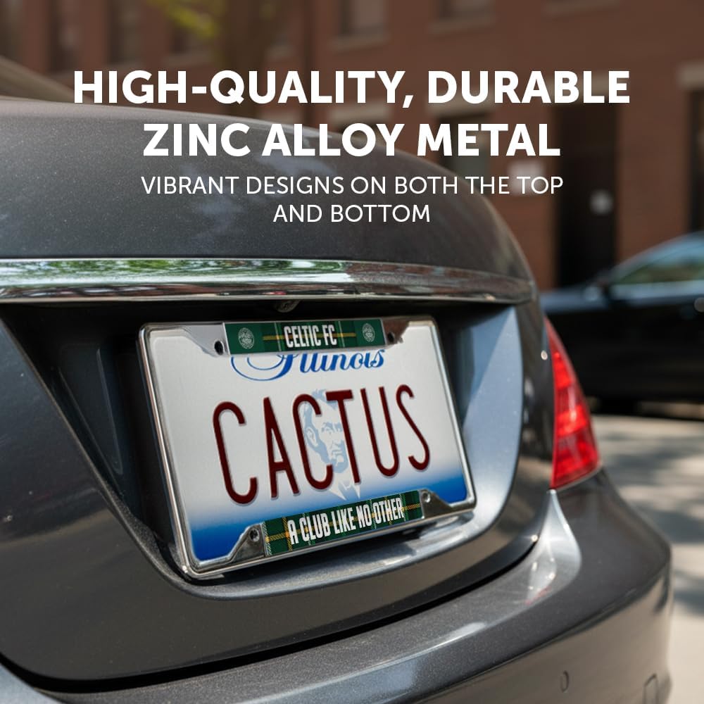 Desert Cactus Celtic FC Car Accessories Scottish Bhoys Celts Football Soccer Metal License Plate Frame and Tag Holder for Front or Rear of Vehicle (Frame - Design E)