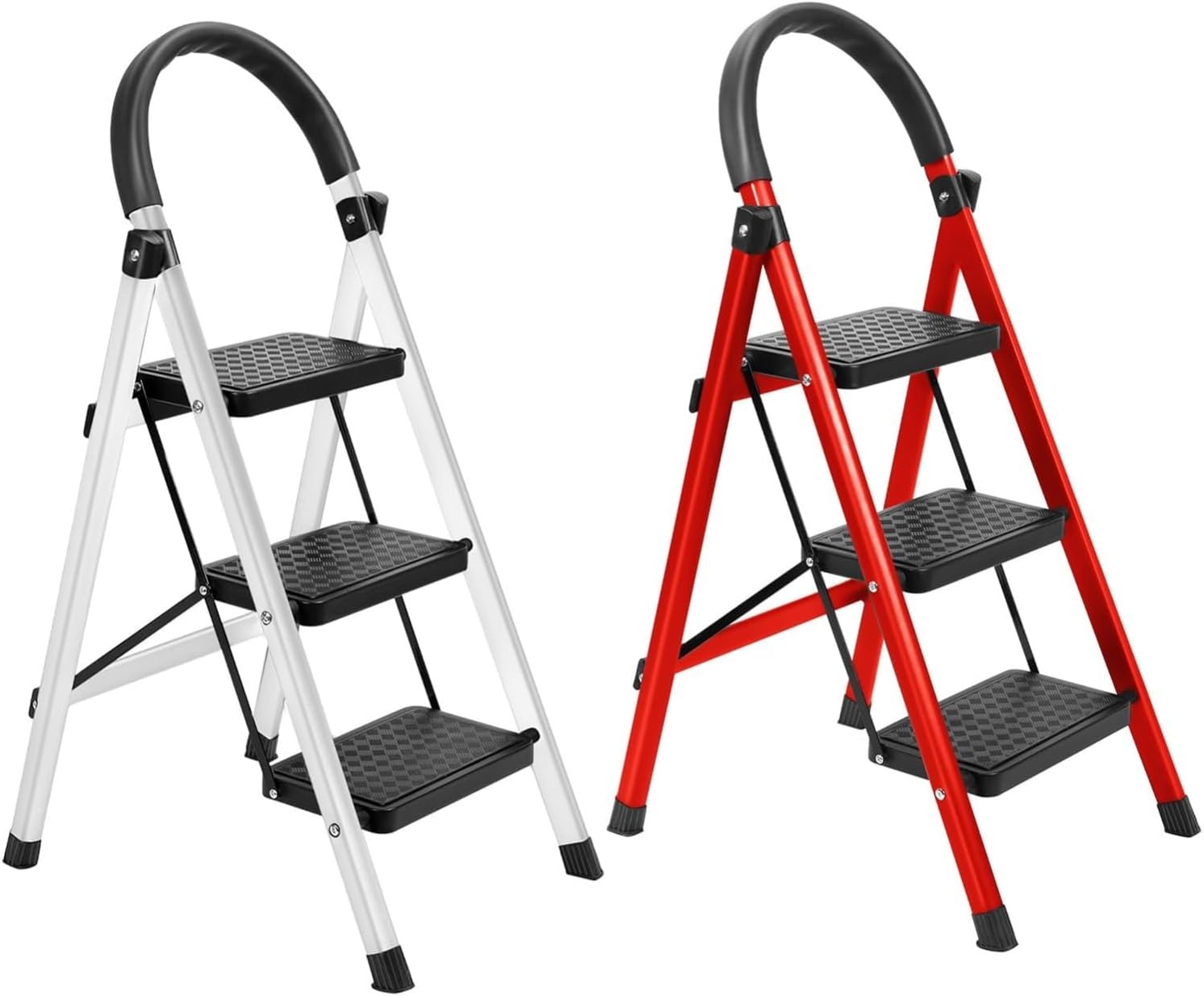 attic ladders Folding 3 Step Ladder with handrails, Non-Slip Feet and Steps, Lightweight, Easy to Store, for Decorating, Home(White)