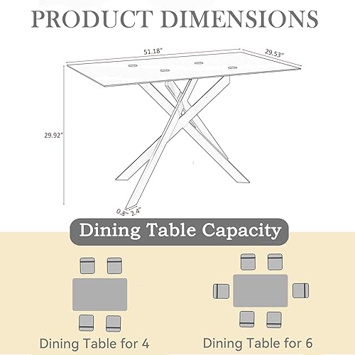 Miniatura 3 de Juego de mesa de comedor de cristal plateado de 51 pulgadas para mesa y sillas de cocina de 4,5 piezas con patas de metal y 4 sillas de comedor de