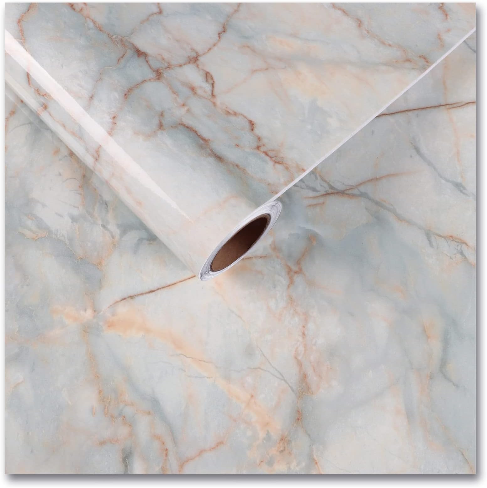 CRE8TIVE 24"x118" Wide Cyan Gold Marble Wallpaper Peel and Stick Glossy Marble Contact Paper for Countertops Cabinets Waterproof Self Adhesive Removable Thick Marble Vinyl Wrap for Bathroom Kitchen