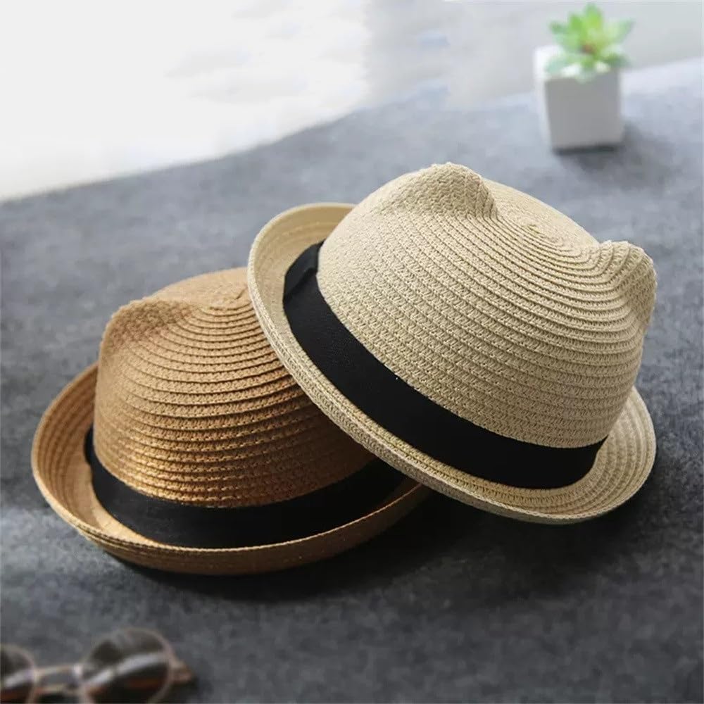 Cappello di Paglia Traspirante per Bambini Cappello da Sole for Ragazzo e Ragazza Cappello da Pescatore for Bambini Simpatico Cappello da Genitore-Figlio