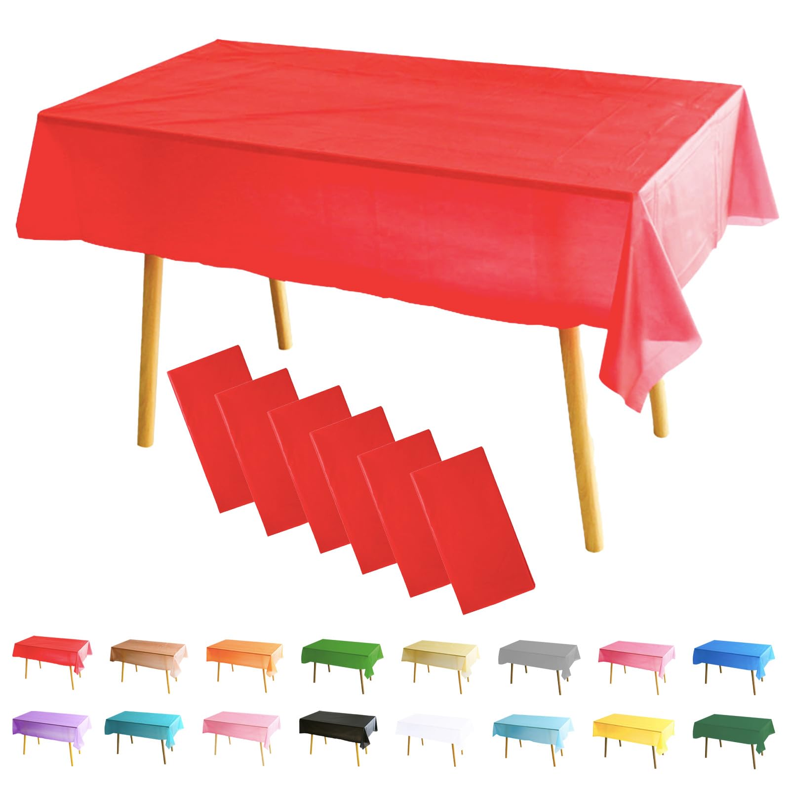 MOMAHUA Tischdecke Abwaschbar 6er Set, Rot PEVA Tischdecke Wasserdicht, 137 x 274 cm Wiederverwendbare Einfarbige Tischwäsche für Party, Geburtstag, Hochzeit, Garten & Esszimmer