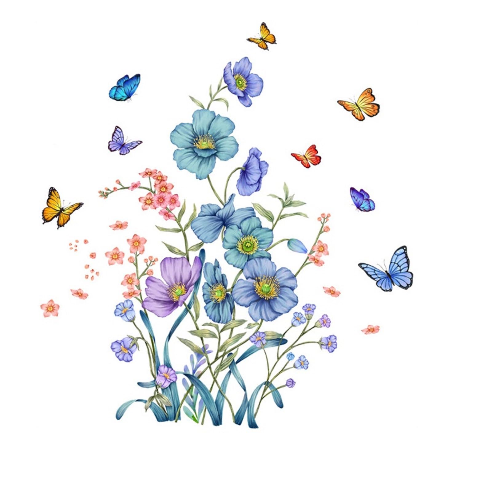 3d Wandbild Wand Deko Wandsticker Blumen & Schmetterlinge - Abnehmbare Deko Für Wohnzimmer Wandtattoo Blumen Groß Dekoration Schmetterlinge