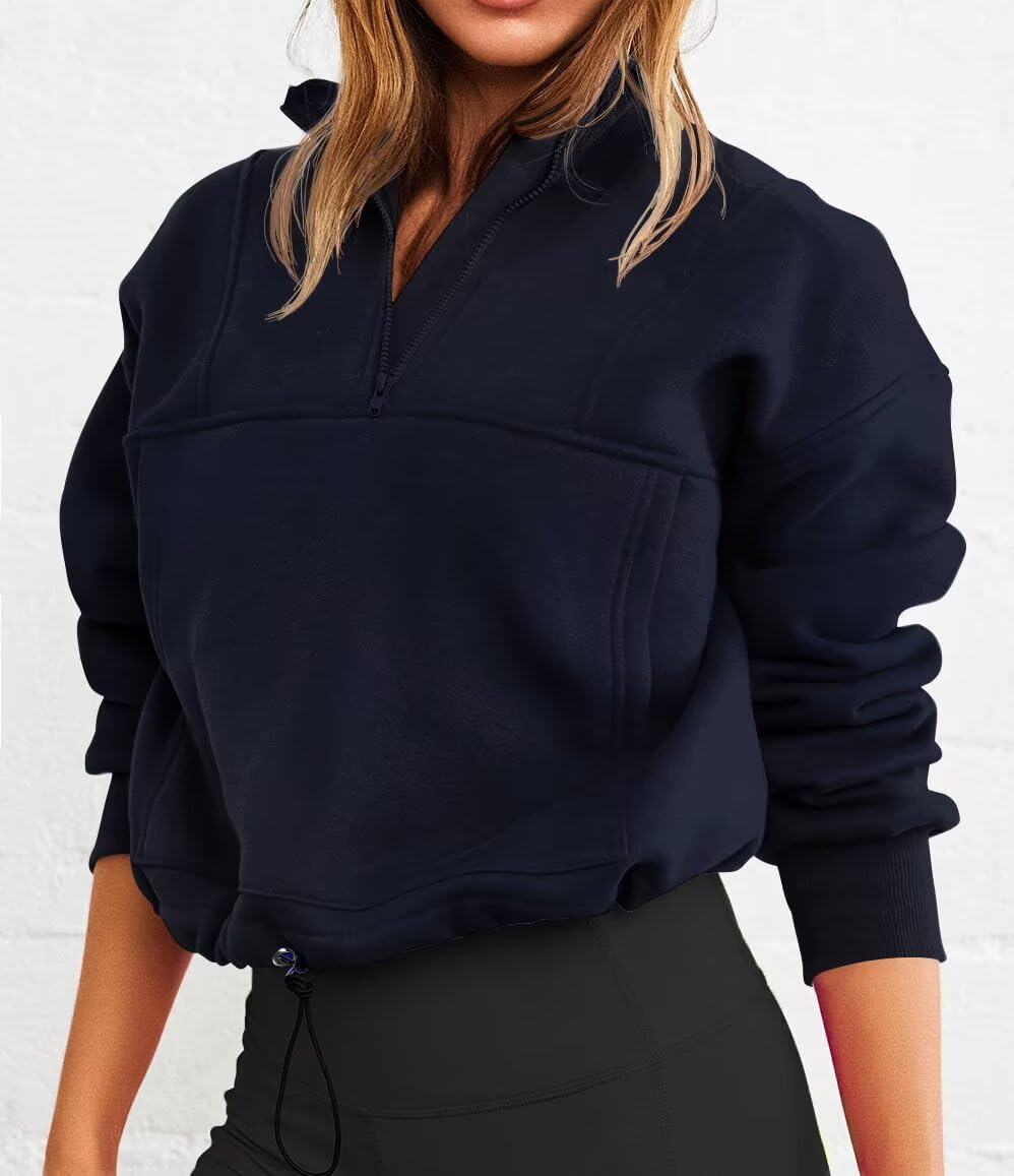 LEEDYA Women Long Sleeve Half Zip Sweatshirts Fall Oversized Trendy Hoodies Casual Thumb Hole Pullovers Y2k Clothes - Image 2