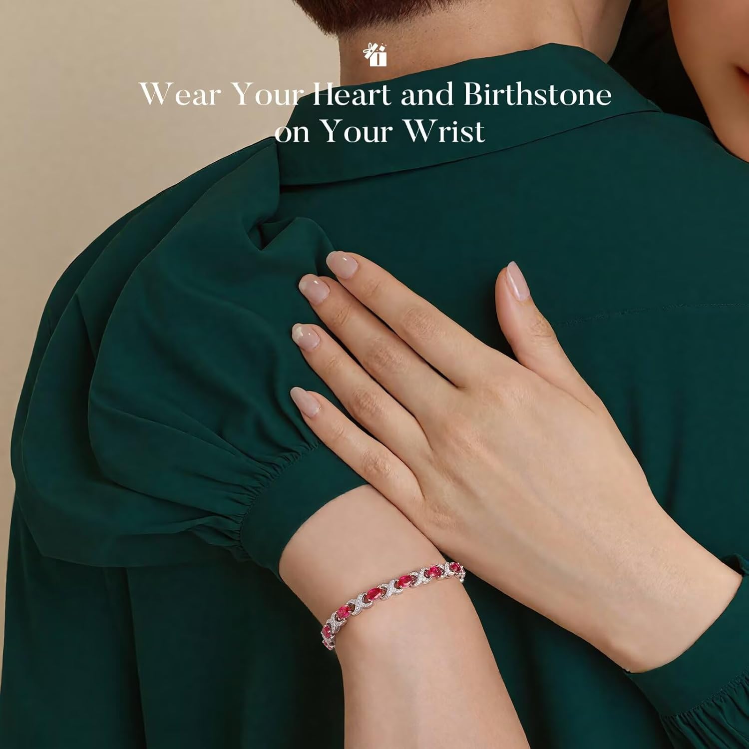 Iefil Valentines Day Gifts for Her, Oval Birthstone Tennis Bracelets for Women Wife Unique X O Design Fine Jewelry Anniversary Birthday Gift 925 Sterling Silver Birthstone Jewelry for Mom Girlfriend - Image 3