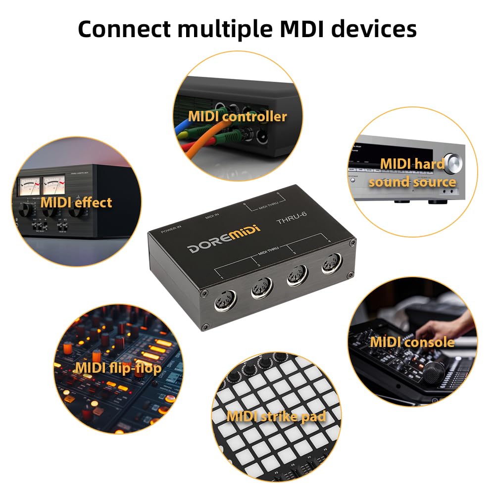 MIDI Box Convertitore Splitter MIDI 1 Ingresso e 6 Uscite Plug and Play Compatibile con tutte le interfacce MIDI Standard Dispositivi Interfaccia MIDI