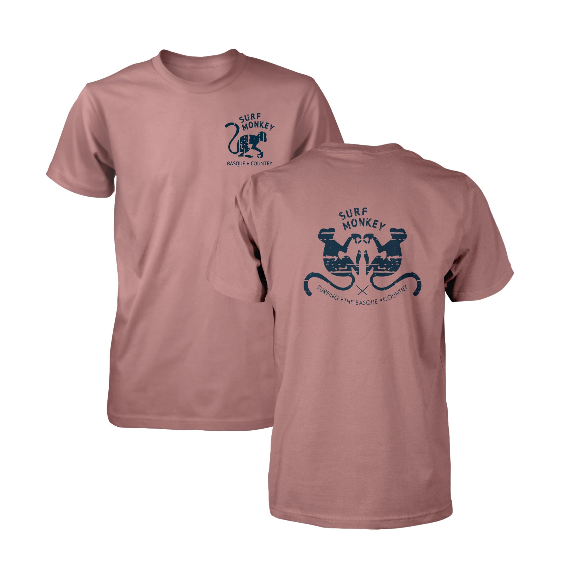Camiseta de Manga Corta Surf Monkey® - Diseño 2 Monkeys (FR/ES, Letras, M, Regular, Regular, Melocotón)