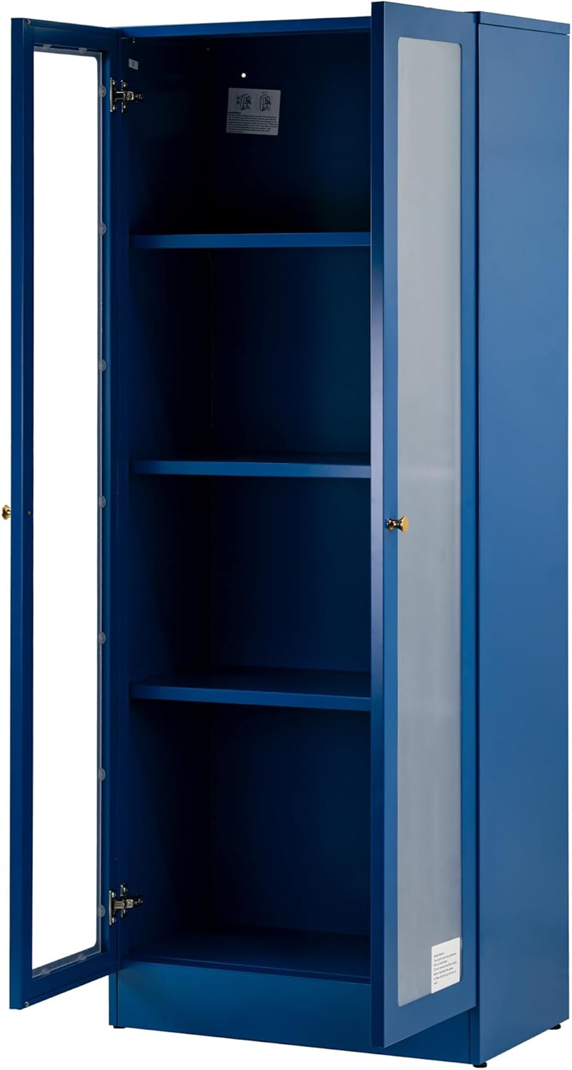 Glamour Home Avice 59-inch Blue French Door Metal Cabinet