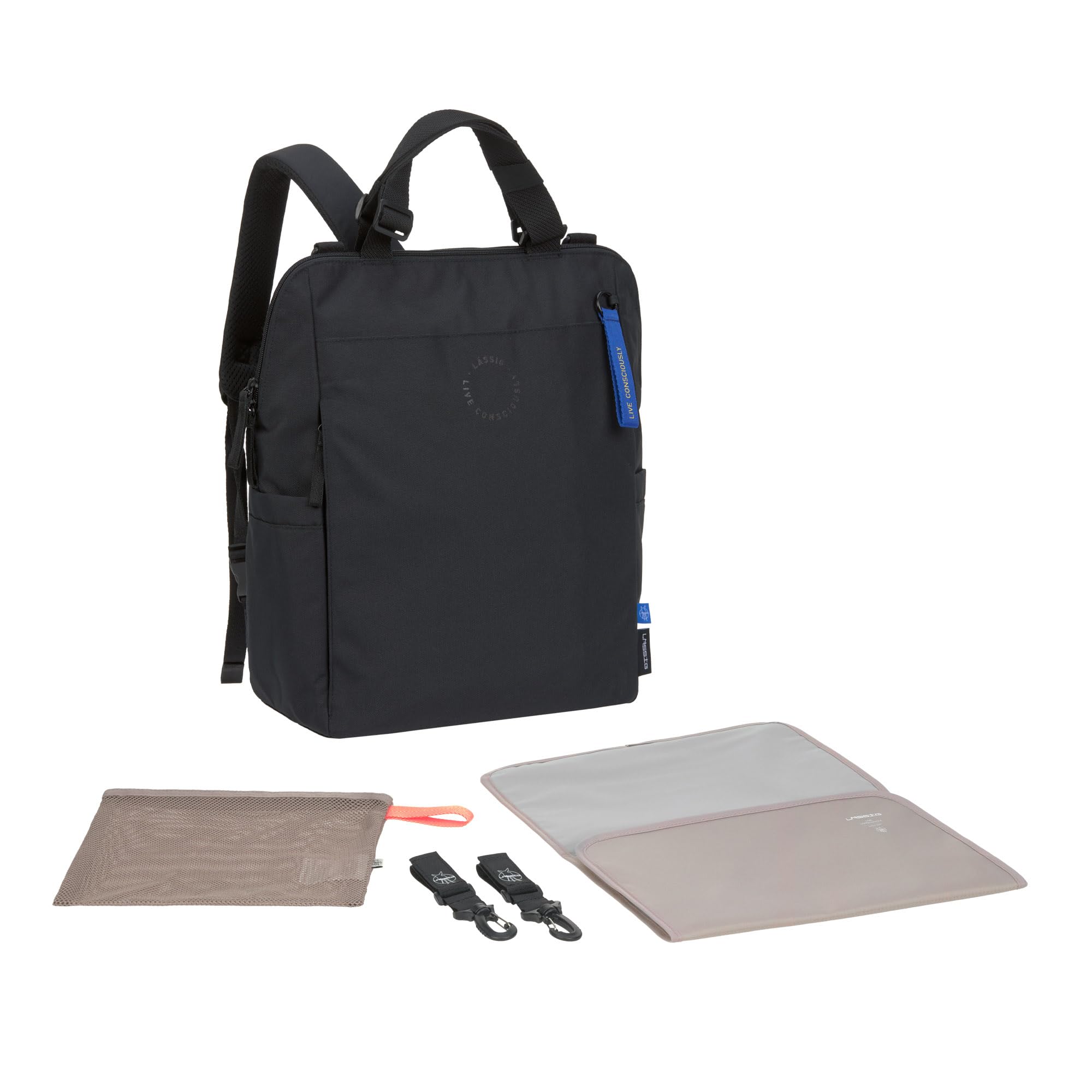 LÄSSIG Zaino fasciatoio per neonati con fasciatoio, attacco per carrozzina, tasca in rete/GRE Conversion Backpack