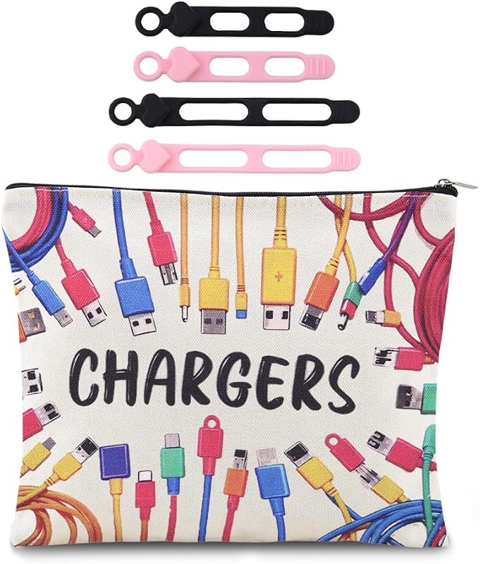 Necessaire Sisadodo para Cabos, Carregadores e Cosméticos com Zíper, com 4 Presilhas de Silicone