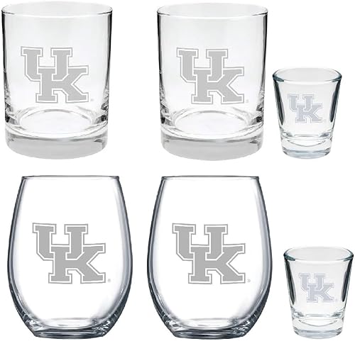 Miniatura 9 de El juego combinado de 6 piezas de vidrio grabado satinado incluye 2 vinos (jugo), 2 rocas (antigua moda) y 2 vasos de chupito (Harvard)