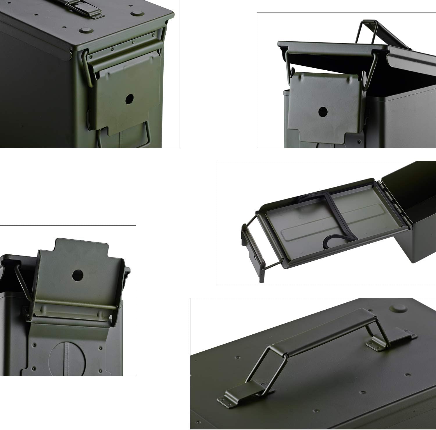 50 Cal Ammo Can Holder Box (Army Green) - Airtight & Watertight Metal Ammo Storage Box w/Hinged Lid, Locking Latch – Ideal Ammo Can Surplus for Firearms, Tactical Gear & Survival Supplies