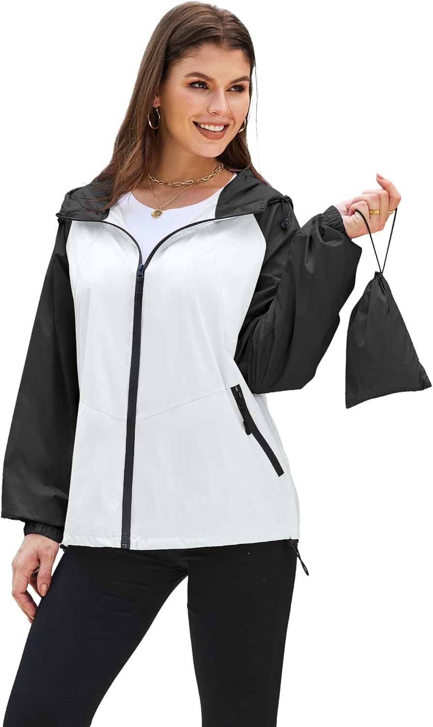 PITINAN Lightweight Rain Jacket Women Packable Wind Breaker Light Rain Jacket Women Waterproof Travel Raincoat S-XXL