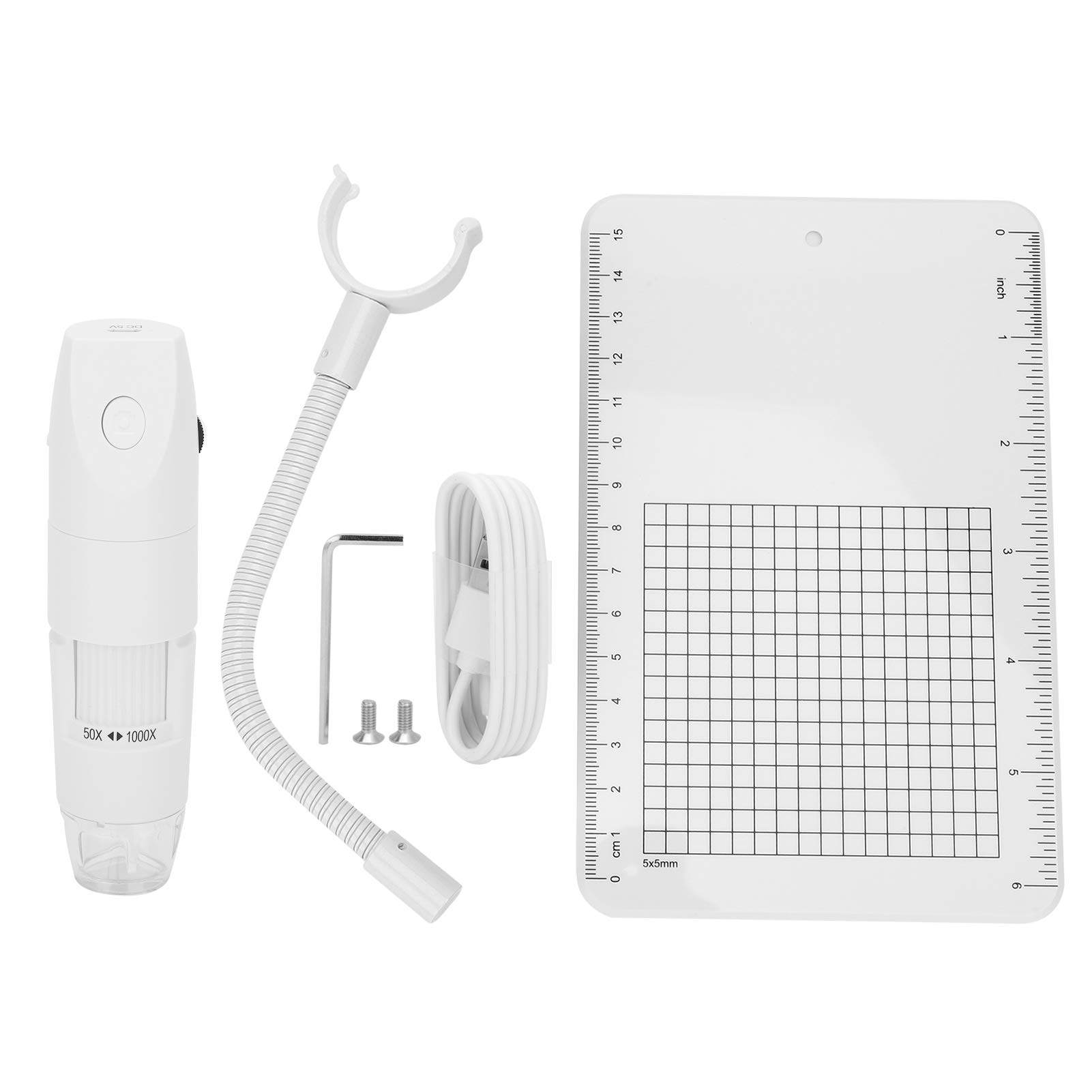Drahtloses Digitales Mikroskop ABS USB-Mikroskop 1080P 50 Bis 1000X mit WiFi USB 8 LED Manueller Fokus für Elektronische Reparatur Schmuckinspektion Studenten Lehrforschung (White)