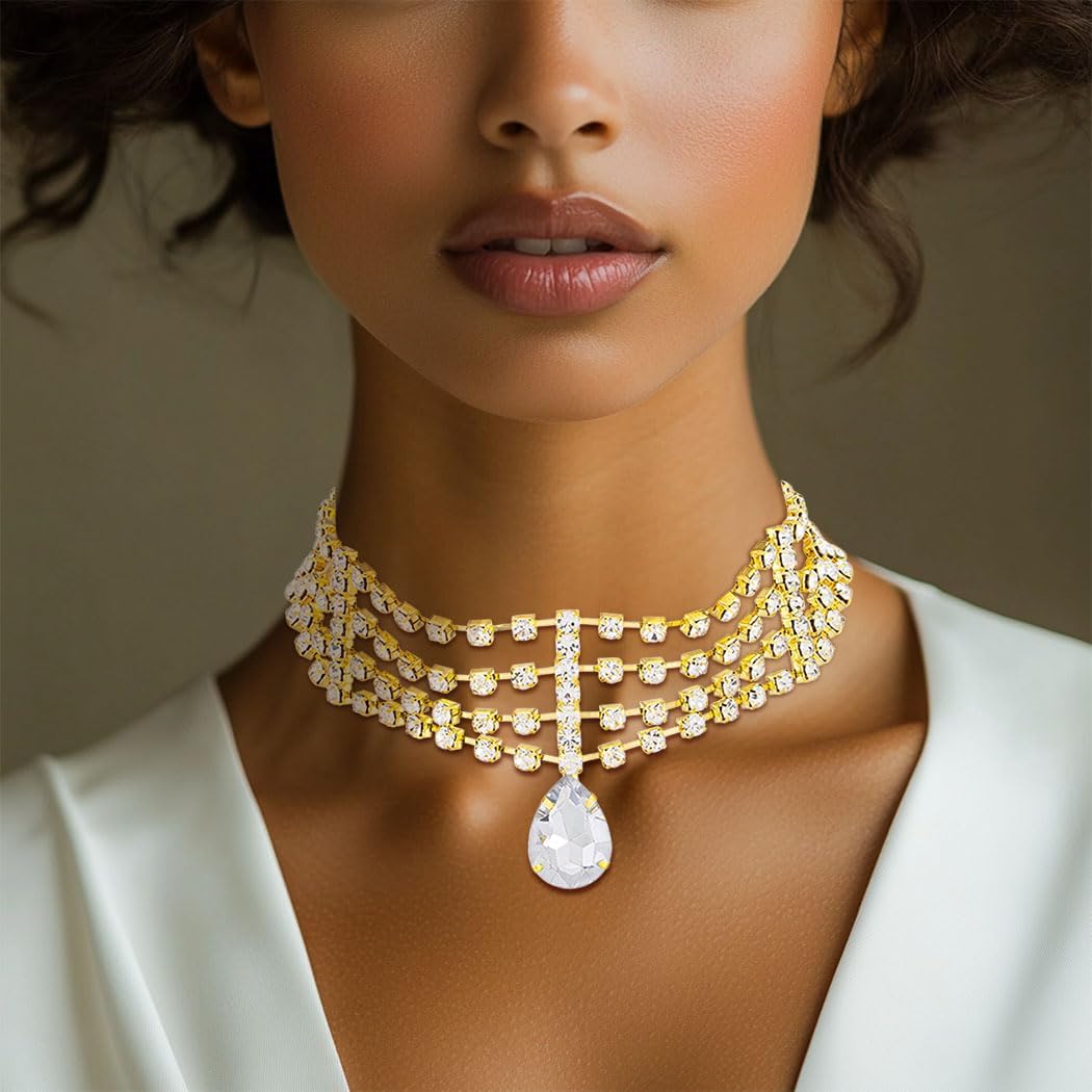 CanB Rhinestone Necklace Choker Crystal Necklaces for Women Charm Pendant Necklace - Image 2