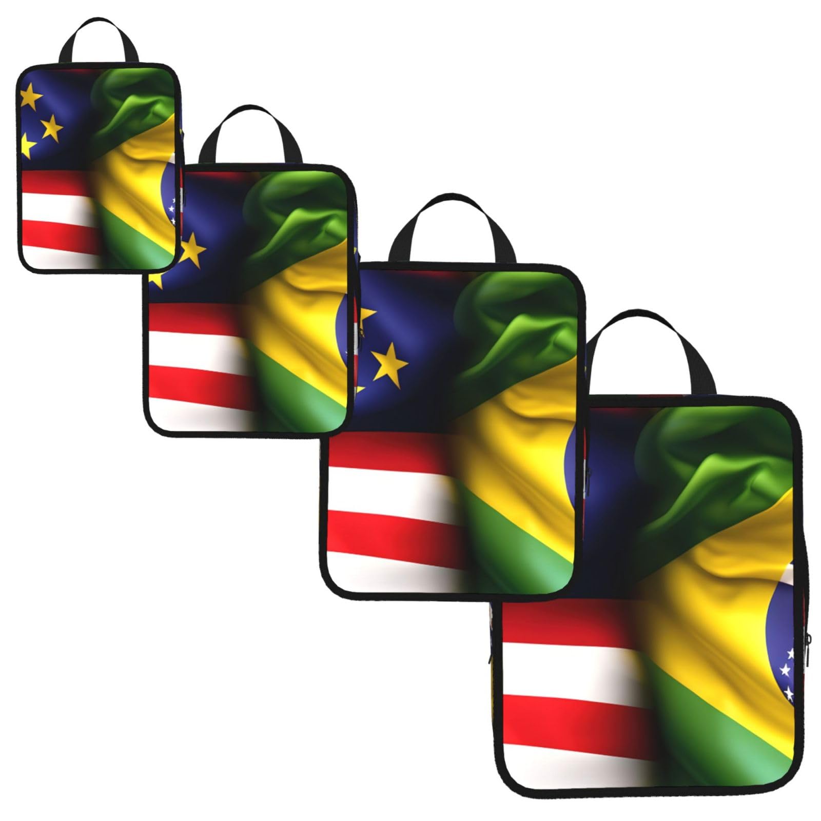 American and Brazilian Flags Print 4 Set Compression Packing Cubes for Suitcases,Expandable Storage Bag Organizers