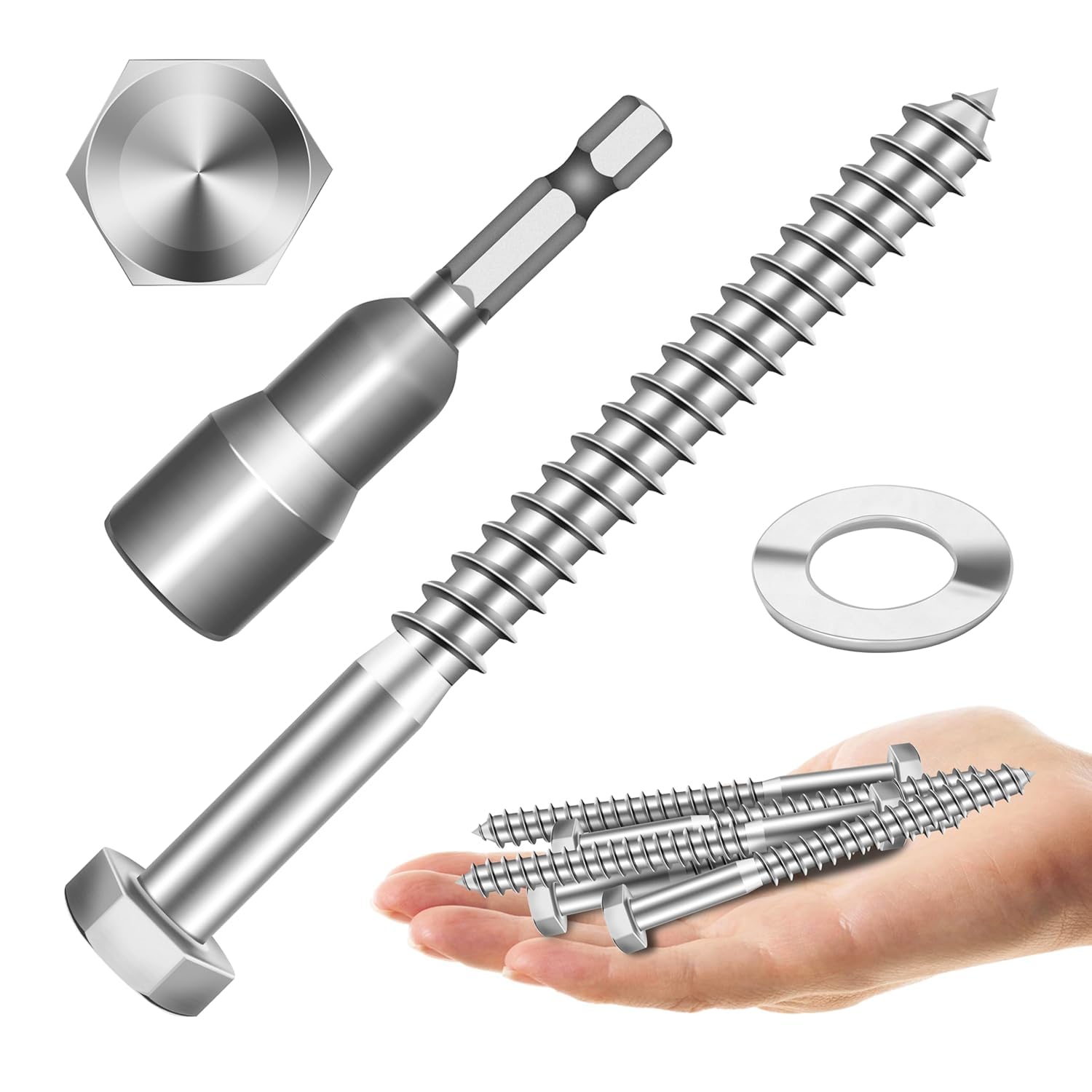 Stainless Steel Lag Screws - 12 Sets 5/16" Hex Head -19 Stainless Steel Lag Screws - 12 Sets 5/16" Hex Head -19