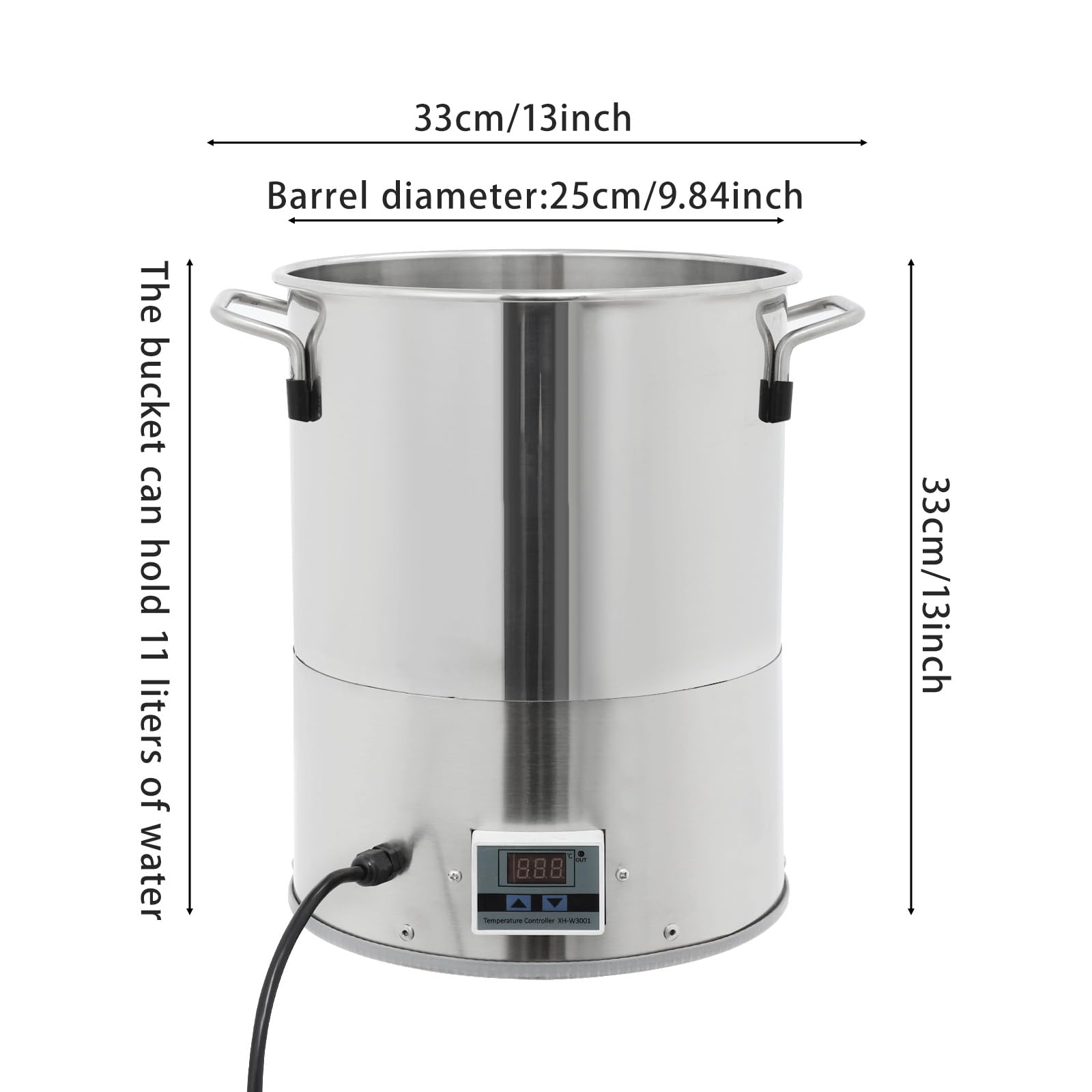 Bebedero calefactable para aves de corral de 11 litros con pantalla digital y calefacción de 80 W | Para agua sin heladas de 0 a 50 grados para aves de corral y mascotas en el jardín y el patio