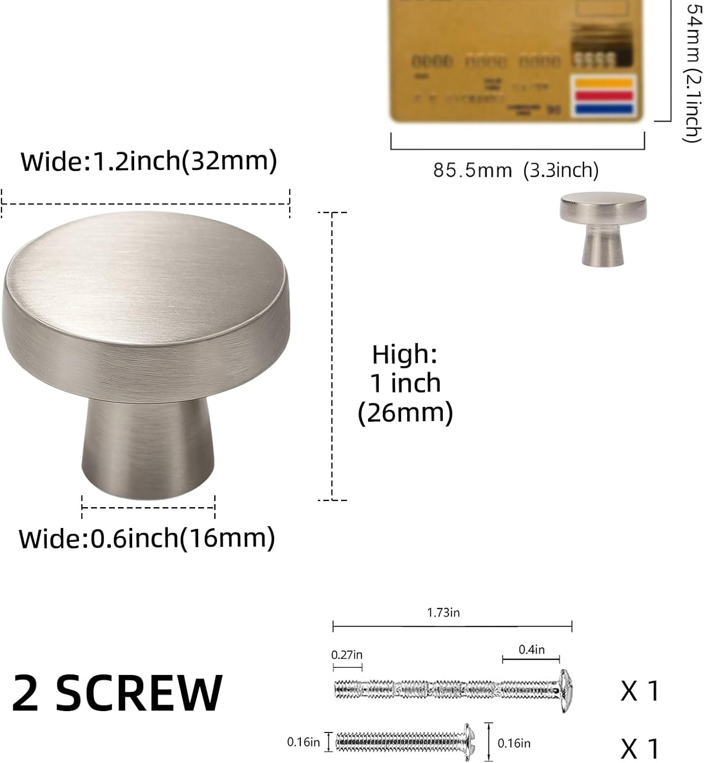 10 Pack Brushed Satin Nickel Kitchen Cabinet Knobs Sliver Drawer Knobs Kitchen Cabinet Hardware Zinc Alloy Kitchen Handles Drawer Knobs Dresser Handles