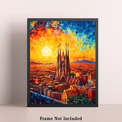 Miniatura 6 de Bestbuddy Pet 8X10 Noche estrellada sin marco Van Gogh Inspirado Sagrada Familia Barcelona España Sitio histórico católico Punto de referencia Mundo