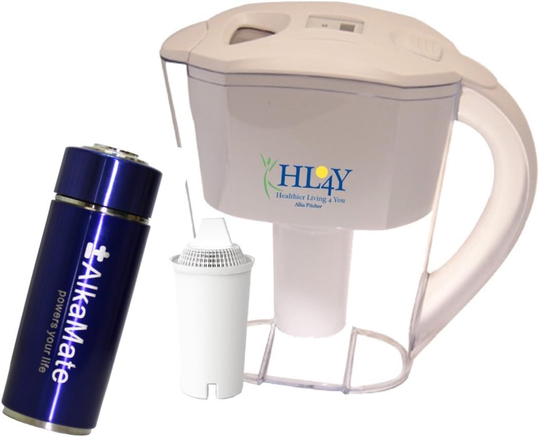 Alkaline Water Pitcher Bundled with Portable Alkaline Water Maker (Blue)
