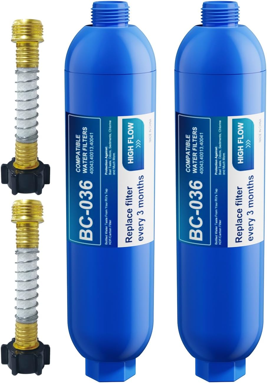 RV Water Filter 2 Pack for Flexible Hose Protector Greatly Reduces Chlorine Bad Taste Odor for Garden and Camper