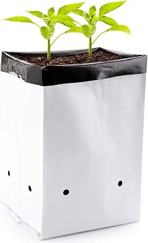 Lawei 100 Pack 1 Gallon Plastic Grow Bags - Black and White Plant Nursery Bags Seeding Bags for Vegetable Flower Plant, Thick Plastic Bag for Potting Seedlings, and Rooting, Square Shape
