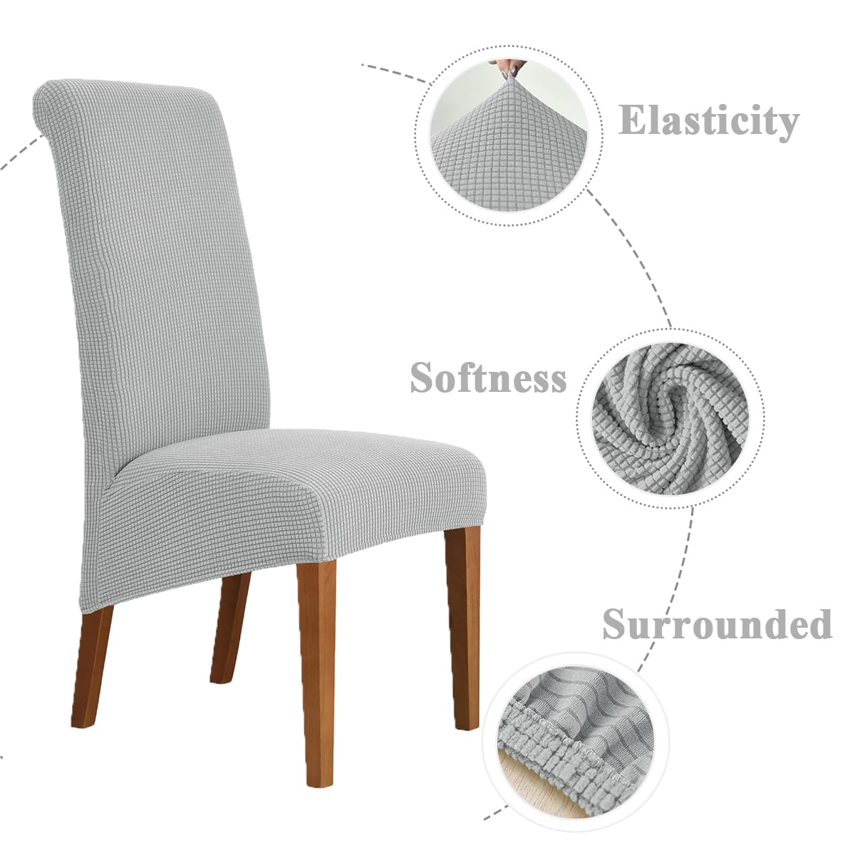 Odot Light Grey Chair Covers, Dining Chair Covers Set of 2, Stretch Corn Velvet Dining Room Slipcovers - Image 2