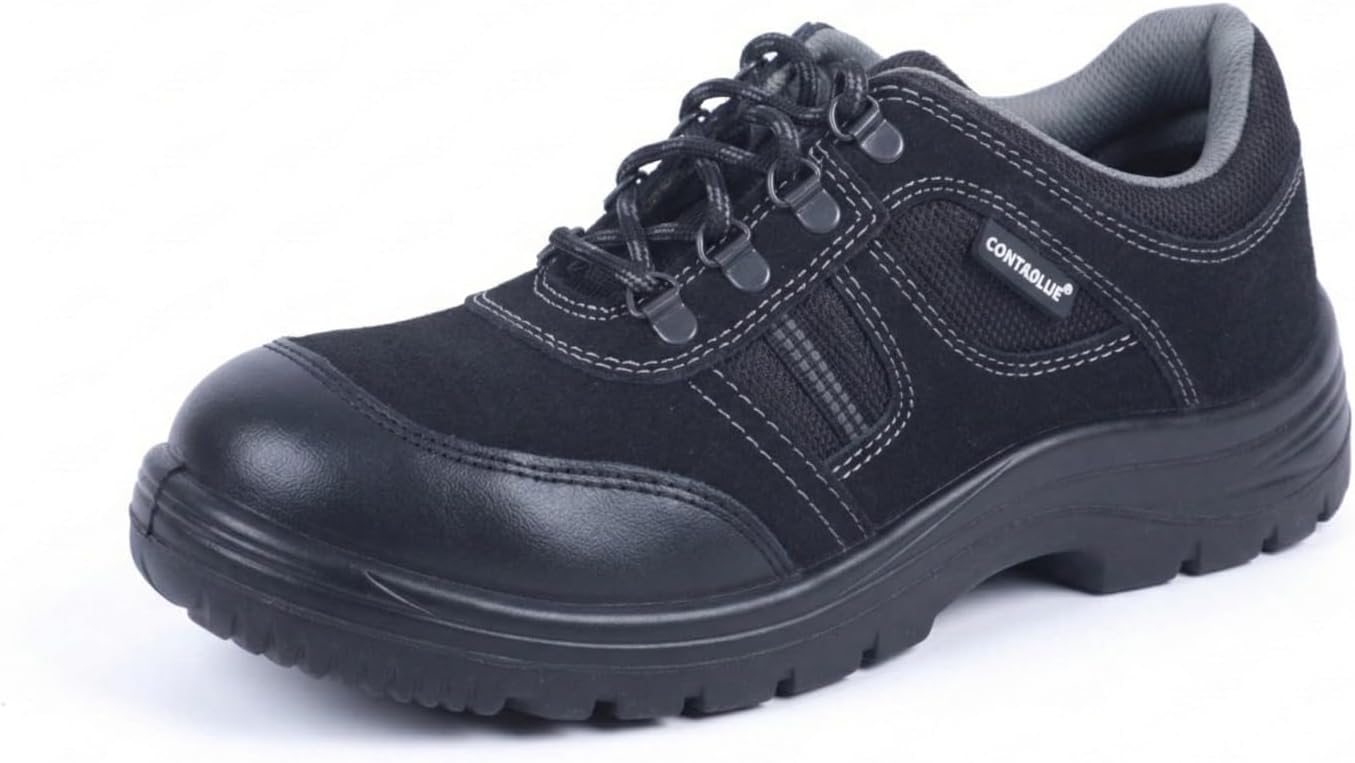 Men’s Suede Leather Safety Shoes - ISI Certified Steel Toe Work Shoes | Anti-Puncture, Water Resistant, Anti-Skid | Lightweight & Breathable Industrial Footwear for Construction, Manufacturing & Logistics
