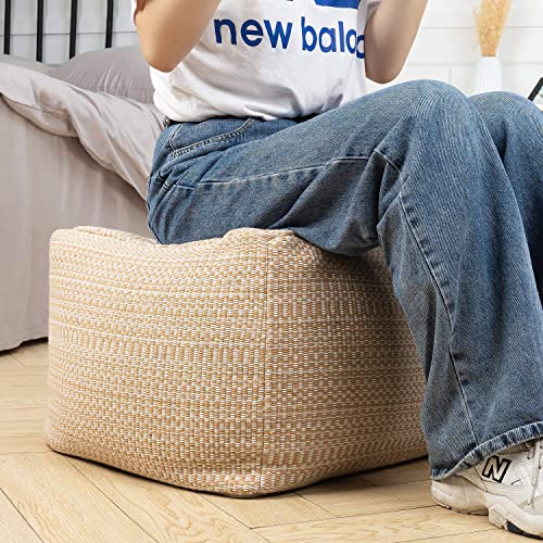 Higogogo Pouf Cover, Unstuffed Ottoman Handwoven Foot Stool Square Braided Footrest Cover Unfilled Floor Pouf Cushion For Living Room Bedroom Home, Khaki, 16.5"X16.5"X12.9" #TOP4